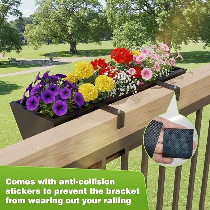 Railing Planter for Outdoor Plants 36 Inch Metal Hanging Planters Pots with Adjustable Brackets and Drainage Railing Planter Boxes Hanging Flower Pots for Balcony Deck Railings Apartment Patio Decor