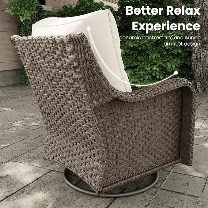3 Pieces Outdoor Patio Furniture Sets with Single Chairs with 6-inch Thick Cushion and Side Table for Deck Lawn