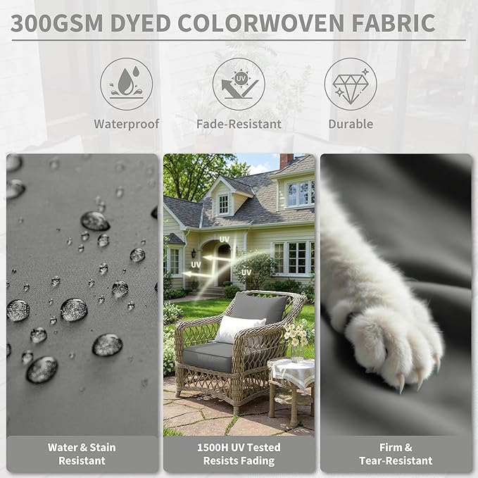 Premium Outdoor Seat Cushion Chair Cushions for Patio Furniture 22 L X 22 W X 4 H Waterproof & Fade Resistant Deep Seat and Backrest Cushion Set with Removable Covers for Chair, Sofa