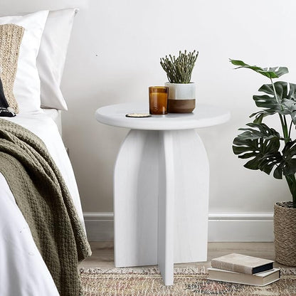 Oakrain Small Round Side End Table, Modern Nightstand Bedside Table, White Accent Pedestal Table for Living Room Bedroom Office Balcony