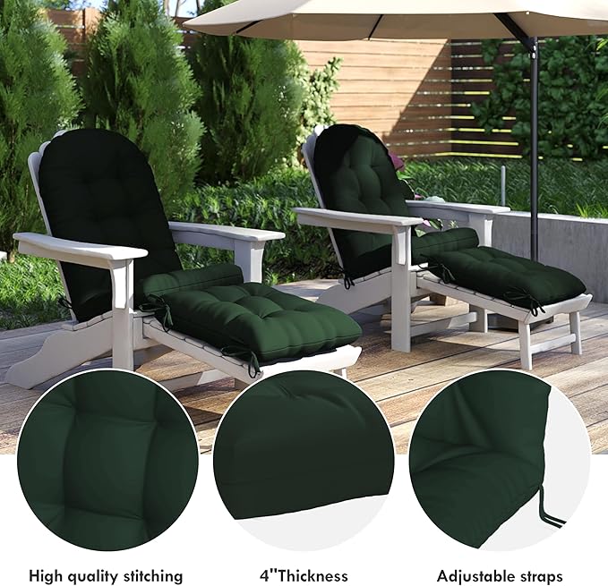 Adirondack Chair Cushion with Ottoman, Folding Adjustable Adirondack Seat Cushions, Waterproof Adirondack Patio Chair Pads for Garden, Deck, or Poolside, Small-Dark Green-2