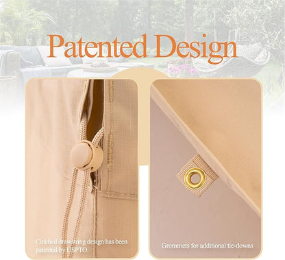 WJ-X3 Round Patio Furniture Cover, 96" D x 31" H, Waterproof, UV Resistant, Anti-Fading Outdoor Cover for Round Dining Table and Chairs Set, Beige