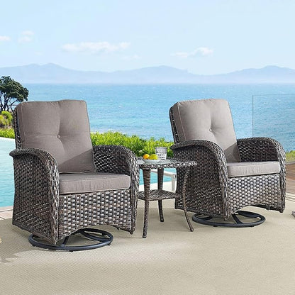 HUMMUH 7-Piece Outdoor Patio Furniture All-Weather PE Wicker Outdoor Conversation Set-Patio Couch Swivel Rocker Chairs with Ottomans Tables for Backyard,Poolside,Deck