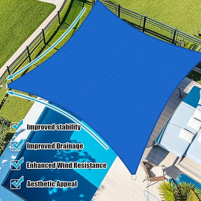 Amagenix Sun Shade Sail 7'X15' Curved Edge Outdoor Shade Canopy Blue Breathable 95% UV Block Shade Cloth for Patio Garden Backyard (We Make Custom Size)