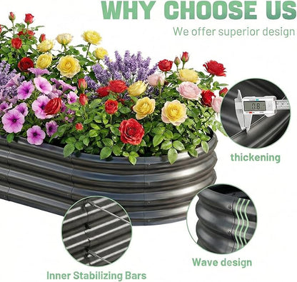 AHEONLAR 3 Pack 6×3×1ft Galvanized Raised Garden Bed, Oval Durable Planter Boxes Outdoor for Vegetables, Fruits, Flowers and Plants, Quick Assembly, Grey