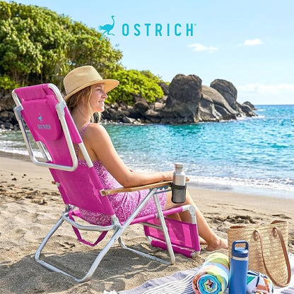 Ostrich The Original 3N1 Lightweight Lawn Beach Reclining Lounge | Chair with Footrest, Outdoor Furniture for Patio, Balcony, Backyard, or Porch, Pink