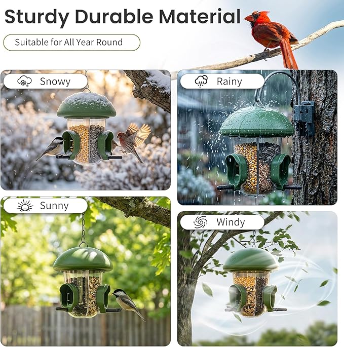 LONA Bird Feeders for Outdoors Hanging – 3 Separate Compartments, 3 Feeding Ports, Weatherproof Dome & 3 Ways to Hang, Large Capacity for Cardinals/Finches (Green