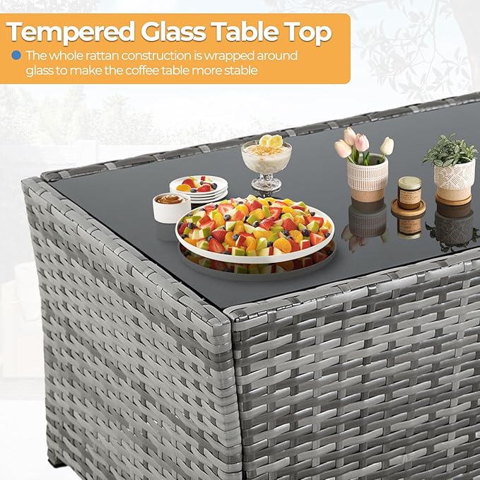 FHFO 6 Pieces Outdoor Patio Furniture Set, Wicker Sectional Sofa Patio Conversation Set Couch with Ottomans Rattan Chair and Table for Garden, Yard,Gray-Gray