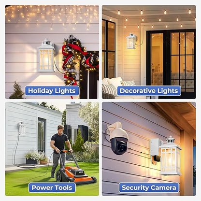 White 2-Pack Porch Lights with GFCI Outlet, Modern Updated Dusk to Dawn Outdoor Lighting, Waterproof Outdoor Light Fixture with Tempered Glass, Outside Light Wall Mount for House Garage