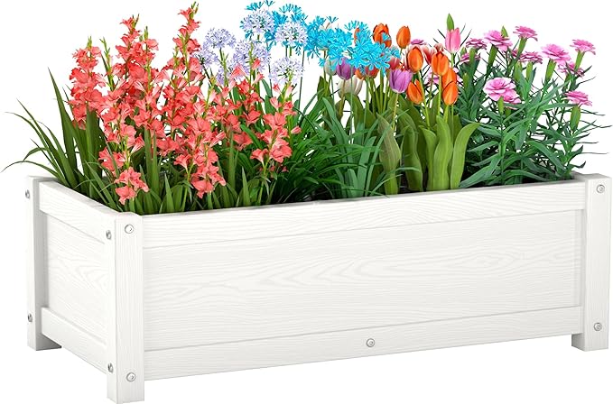 HDPE Raised Planter Box Outdoor,Rot-Resistant and Non-Cracking,Raised Beds for Gardening 29.5 * 14.4 * 9.8 in for Yard,Lawn,Outdoor Planter Boxes Rectangle with Drainage Holes White