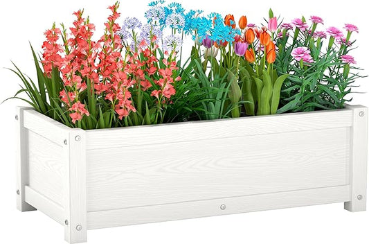 HDPE Raised Planter Box Outdoor,Rot-Resistant and Non-Cracking,Raised Beds for Gardening 29.5 * 14.4 * 9.8 in for Yard,Lawn,Outdoor Planter Boxes Rectangle with Drainage Holes White
