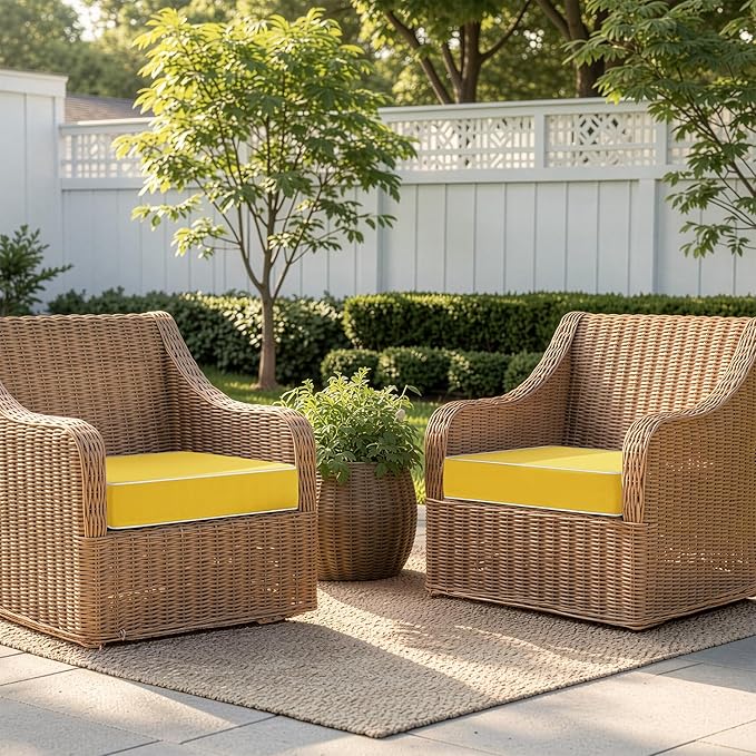 MIULEE Yellow Outdoor Chair Cushions Set of 2, 19x19x3 Inch Waterproof Patio Seat Cushions for Outdoor Furniture Couch Sofa, 3 Year Color Fastness High Density Foam with Adjustable Ties