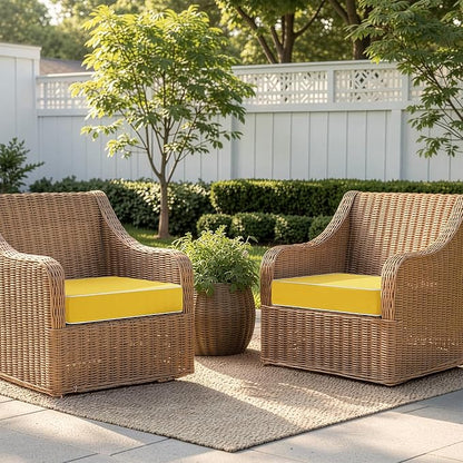 MIULEE Yellow Outdoor Chair Cushions Set of 2, 19x19x3 Inch Waterproof Patio Seat Cushions for Outdoor Furniture Couch Sofa, 3 Year Color Fastness High Density Foam with Adjustable Ties