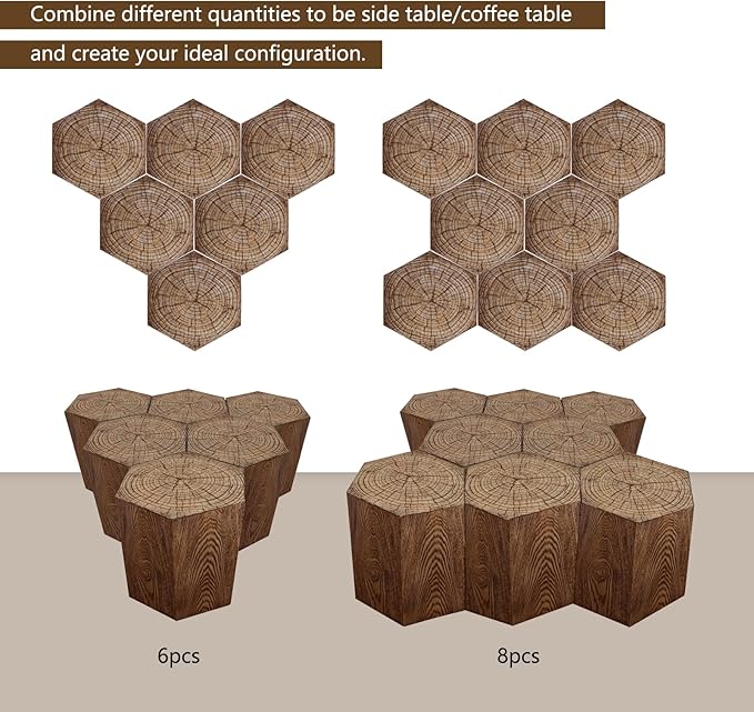 Afterglow Outdoor Hexagonal Side Table, Terrafab Material Natural Decorative Garden Stools, Unique End Table for Living Room Bedroom Patio Home Decor