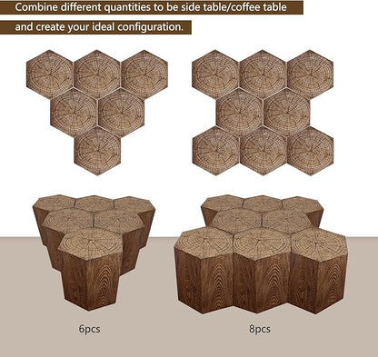 Afterglow Outdoor Hexagonal Side Table, Terrafab Material Natural Decorative Garden Stools, Unique End Table for Living Room Bedroom Patio Home Decor