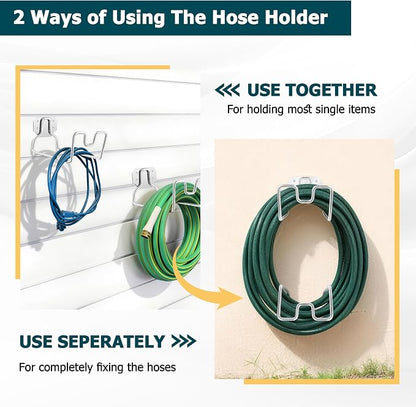 HaSteeL 18/0 Stainless Steel Garden Hose Holder Hook, Metal Wall Mount Hanger for Outside Yard Water Vacuum Expandable Hose Extension Cords Storage, Rust Resistant, Hose Nozzle Groove (2 Pack)