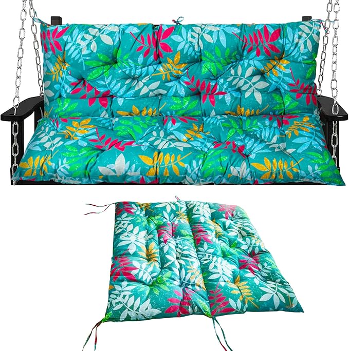 Swing Replacement Seat Cushions, 2-3 Seater Bench Cushions for Outdoor Furnitur with Backrest, Garden Recliner Seat Cushions Waterproof Sofa Pads (Green Flowers, 40x40in)