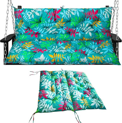 Swing Replacement Seat Cushions, 2-3 Seater Bench Cushions for Outdoor Furnitur with Backrest, Garden Recliner Seat Cushions Waterproof Sofa Pads (Green Flowers, 40x40in)