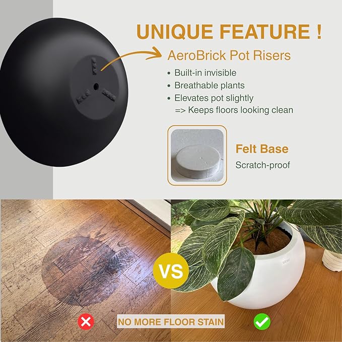 6.9"H x 19.7"D Round Bowl Fiberstone Planter for Succulent and Lotus with Drainage Hole, Smooth Finishes, Weather Resistant for Indoor, Included 2 Extra Coco Mats (Black, 17.9" Pot Opening)