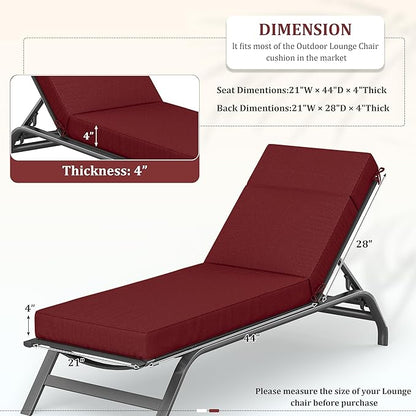 Chaise Lounge Cushions Outdoor, 72" L X 21" W X 4" D Lounge Chair Cushions for Outdoor Furniture, High-Density Foam Outdoor Chaise Cushion-Waterproof Fade-Resistant ThickPatio lounge chair cushion