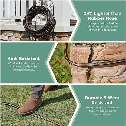 Giraffe Tools Garden Hose 5/8" Custom Length, No Kink, Flexible, Leakproof Water Hose, 600 Burst PSI, 4ft Male Female Fittings,Black Orange