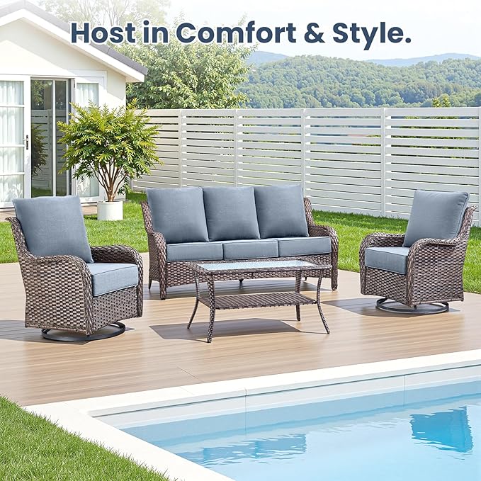 Outdoor Chair Cushions, 6 Inch Thick Patio Seat & Back Cushions Set with Removable Cover, Waterproof Patio Cushions for Outdoor Furniture, 22 x 24 Inch, Baby Blue 1-Set