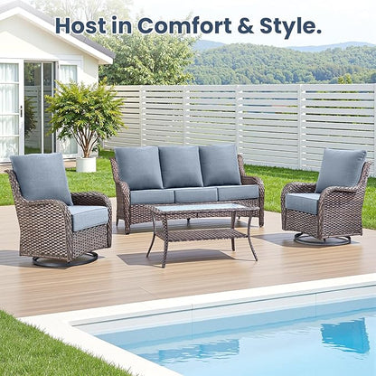 Outdoor Chair Cushions, 6 Inch Thick Patio Seat & Back Cushions Set with Removable Cover, Waterproof Patio Cushions for Outdoor Furniture, 22 x 24 Inch, Baby Blue 1-Set