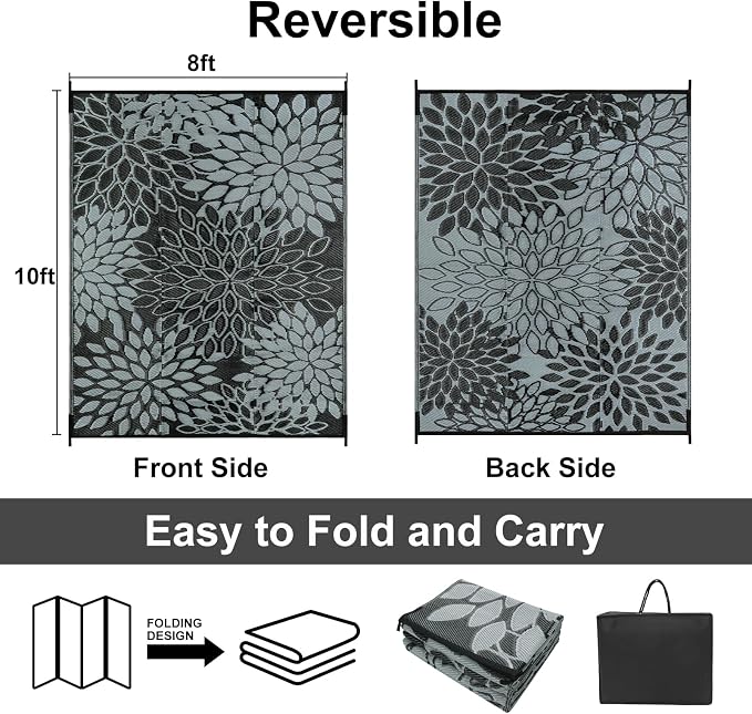 Anidaroel Outdoor Rugs 8x10ft for Patios Clearance Waterproof, Reversible Tropical Plastic Straw Camping Mat Outside Rug, Large Outdoor Area Rug for RV, Porch, Deck, Balcony, Picnic(8'x10')