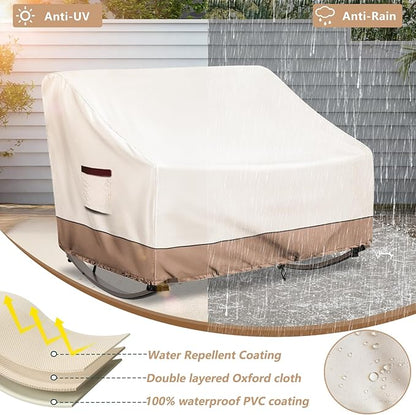 Outdoor Rocking Chair Cover, Heavy Duty Waterproof Oversized Double Rocking Papasan Chair Cover with Split Zipper, Easy to use, Beige