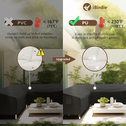 iBirdie Outdoor Sectional Cover fit 95 x 95 inch, 94 x 94, 93 x 93, 92 x 91 L-Shaped Patio Sofa Waterproof Weatherproof 600D Heavy Duty Garden Furniture Cover for Outside L Shape Couch