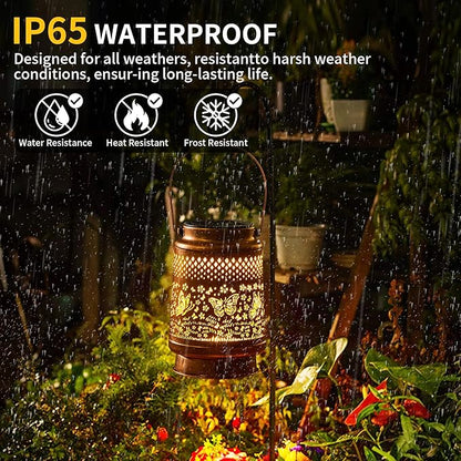 2 Pack Solar Lanterns Outdoor Waterproof, Hanging Metal Butterfly Decorative Lights for Garden Patio Yard Porch Pathway, Solar Powered Outdoor Lantern Gifts for Women Mom Grandma