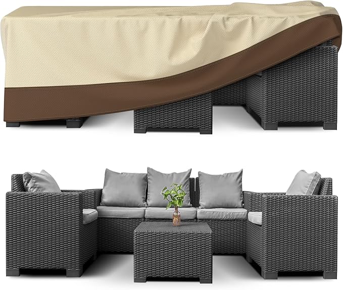 Extra Heavy Duty Patio Furniture Covers - 3 Layer Waterproof Outdoor Furniture Covers for 6-10 Seat Patio Furniture Set - All Seasons Protection - 126"L x 84"W x 28"H