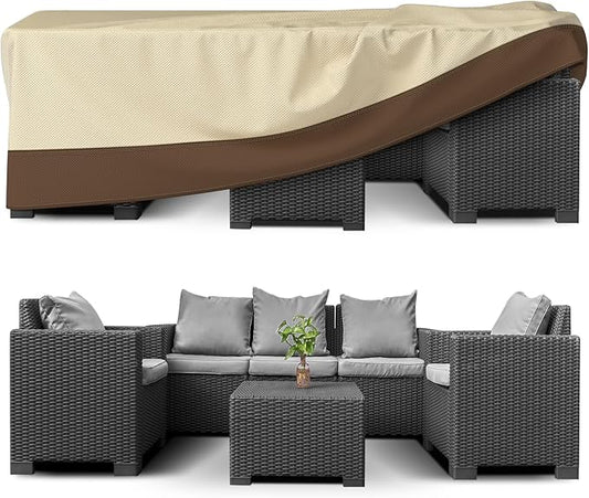 Extra Heavy Duty Patio Furniture Covers - 3 Layer Waterproof Outdoor Furniture Covers for 6-10 Seat Patio Furniture Set - All Seasons Protection - 126"L x 84"W x 28"H