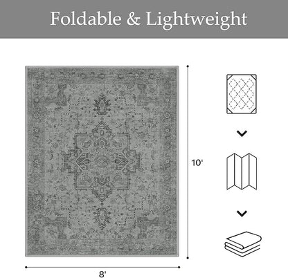 GENIMO Outdoor & Indoor Area Rug 8'x10', Waterproof, Non-Shedding, Easy Cleaning, Boho Mat for Patio, Living Room, Balcony, Dining Room, RV, Deck, Bedroom, Camping, Outside Carpet,Dark Grey