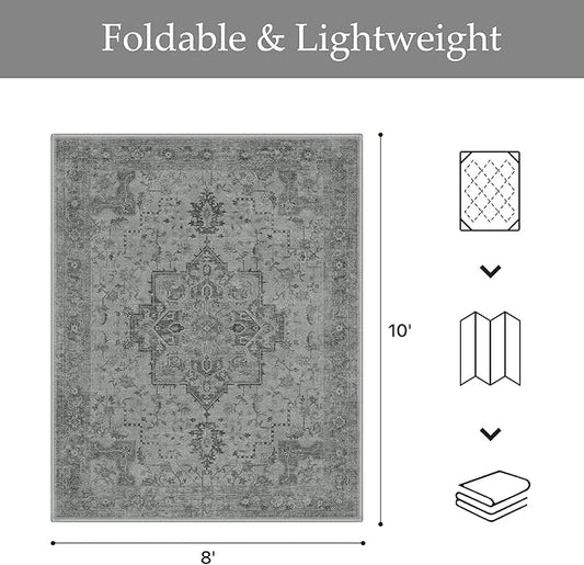 GENIMO Outdoor & Indoor Area Rug 8'x10', Waterproof, Non-Shedding, Easy Cleaning, Boho Mat for Patio, Living Room, Balcony, Dining Room, RV, Deck, Bedroom, Camping, Outside Carpet,Dark Grey