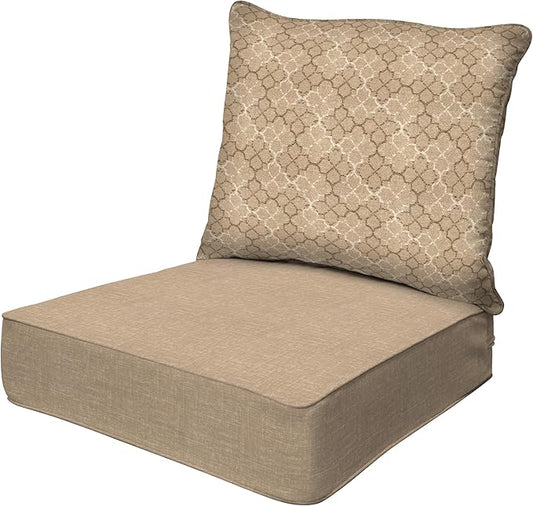 Honeycomb Outdoor Essentials Deep Seat, 24 x 24, Courtyard Geo Almond Chair Cushion for Patio Furniture