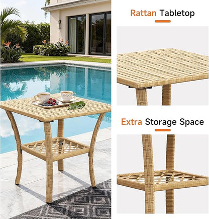 DECMICO Outdoor Rocking Chair, 3 Pieces Wicker Rocking Bistro Set with Rattan Table, Rattan Rocking Chairs with Washable Cushions, Outdoor Wicker Chair for Garden Backyard Porch Poolside