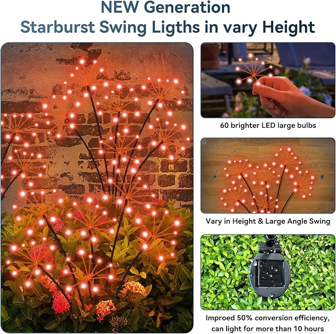 Slyuexu Solar Garden Lights 2 Pack Waterproof Swaying Starburst Light Solar Outdoor Lights for Yard Patio Walkway Pathway Party Wedding Decoration, Unique Gifts for Women, Orange