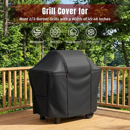 SHINESTAR 48 Inch Grill Cover for 45-48" 2-3 Burner Gas Grills, Heavy Duty Oxford Fabric BBQ Cover Waterproof UV Protection, Windproof with Magic Tape & Drawstring Bottom