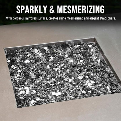 Skyflame 10-Pound Fire Glass for Fireplace Fire Pit and Landscaping, Onyx Black Reflective, 1/4-Inch