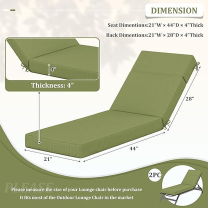 2 Pcs Chaise Lounge Cushions Outdoor, 72" L X 21" W X 4" D Lounge Chair Cushions for Outdoor Furniture, High-Density Foam Patio Chaise Cushion-Waterproof Fade-Resistant ThickPatio lounge chair cushion