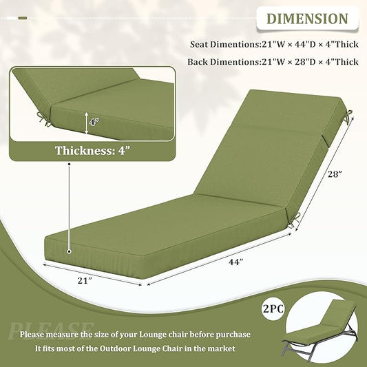 2 Pcs Chaise Lounge Cushions Outdoor, 72" L X 21" W X 4" D Lounge Chair Cushions for Outdoor Furniture, High-Density Foam Patio Chaise Cushion-Waterproof Fade-Resistant ThickPatio lounge chair cushion