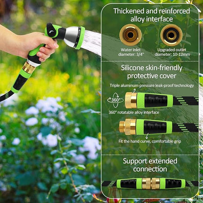 Garden Hose Non-Expanding 100ft, Flexible Water Hose with 10 Function Spray Nozzle, Lightweight, Kink Free,Leak Proof Water Hose for Outdoor,Yard, Lawn, Car Wash, Pet,RV (100FT)