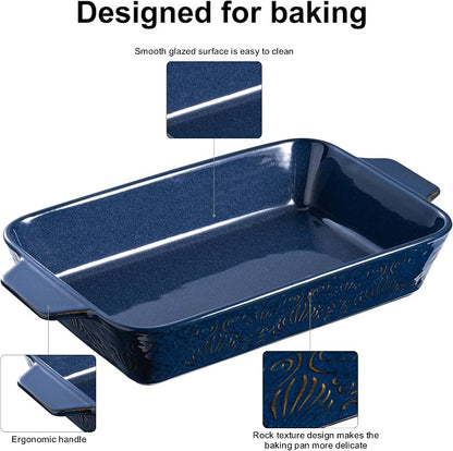 Dafuceramic Casserole Dishes for Oven, Baking Dishes, Ceramic Bakeware Sets of 4, Rectangular Baking Pan Set with Handles for Baking, Casserole, Kitchen, Wedding Gift (Blue)