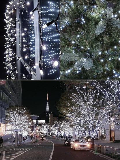 4 Pack 400 LED Solar String Lights for Outside, Solar Christmas Lights Outdoor with 8 Lighting Modes, Waterproof Green Wire Solar Powered Tree Light for Xmas Party Yard Garden Decorations (Cool White)