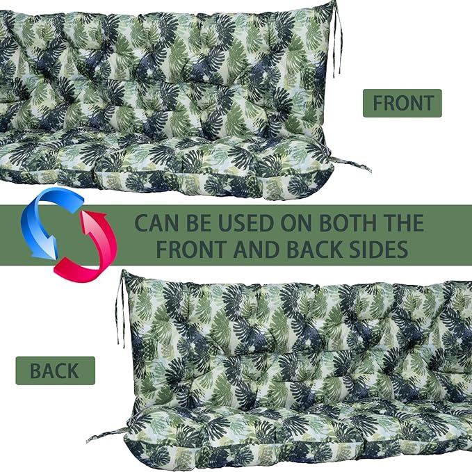 Swing Replacement Seat Cushions, 2-3 Seater Bench Cushions for Outdoor Furnitur with Backrest, Garden Recliner Seat Cushions Waterproof Sofa Pads (Palm Leaves, 60x40in)