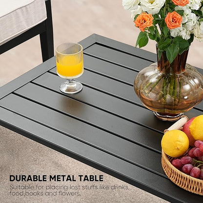 4 Pieces Patio Furniture Set w/loveseat,Coffe Table,Outdoor Conversation Metal Sofa with High Back and Thick Cushion,for Backyard,Garden,Beige