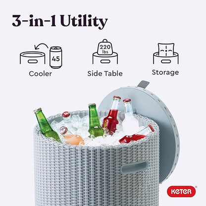 Keter Cool Side Table Cooler 3 in 1 Outdoor Patio Table and Ice Chest Storage, Ideal Hot Tub Table, Decor and Outdoor Patio Bar, Portable Bar, Grey