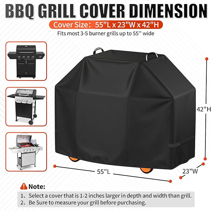 i COVER Grill Cover, 55 inch BBQ Grill Cover for Outdoor Grill, Waterproof BBQ Cover, Fade Resistant Barbecue Gas Grill Covers for Weber, Char-Broil, Nexgrill and More