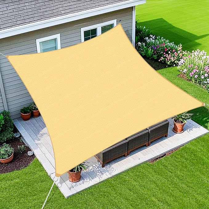 Amagenix Sun Shade Sail 12'X16' Curved Edge Outdoor Shade Canopy Sand Breathable 95% UV Block Shade Cloth for Patio Garden Backyard (We Make Custom Size)